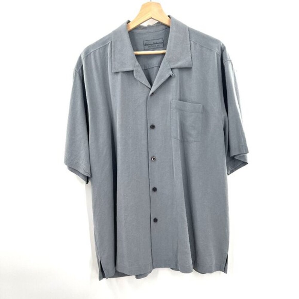 Tommy Bahama 100% textured silk orginal fit gray blue button front shirt XL - Picture 1 of 12